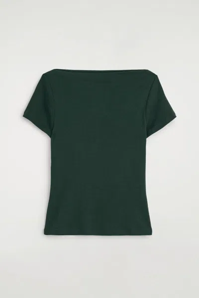 Cos Slim Boat-neck Cotton T-shirt In Green