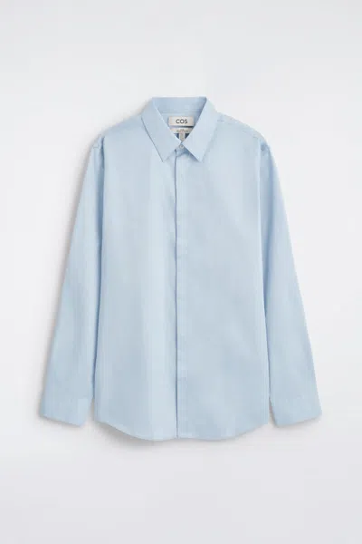 Cos Camicia Slim In Twill Di Cotone In Blu