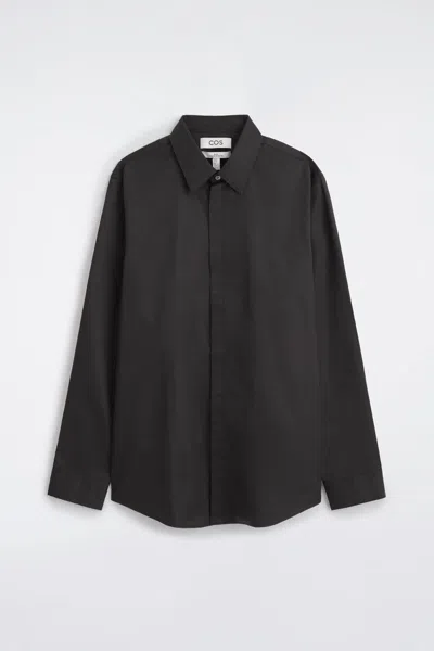 Cos Camicia Slim In Twill Di Cotone In Nero