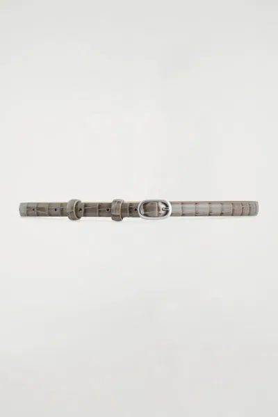 Cos Slim Croc-effect Leather Belt In Brown