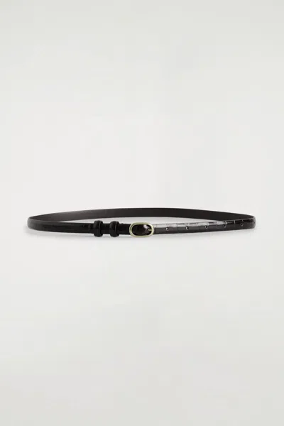 Cos Slim Croc-effect Leather Belt In Brown