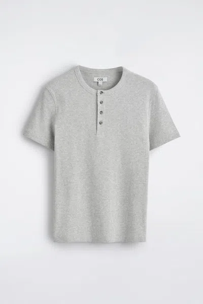Cos Slim-fit Ribbed Henley T-shirt In Gray