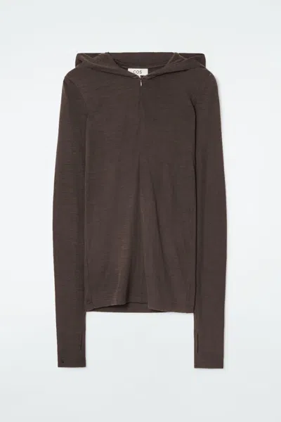 Cos Slim Half-zip Wool Hoodie In Brown