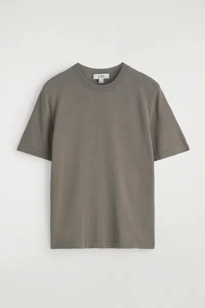 Cos Slim Knitted Silk T-shirt In Gray