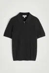 Cos Textured Knitted Polo Shirt In Black