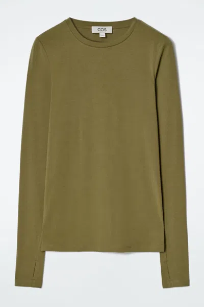 Cos Slim Lightweight Long-sleeved Top In Green