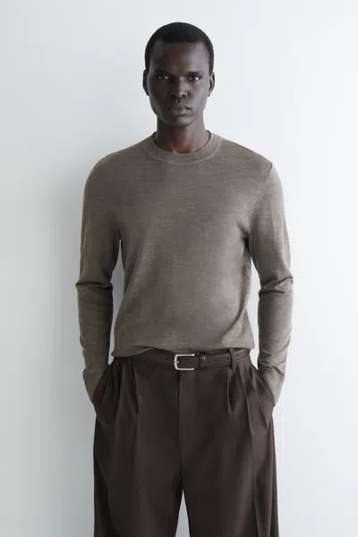 Cos Slim Merino Wool Crew-neck Jumper In Gray