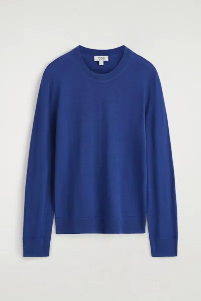 Cos Slim Merino Wool Crew-neck Sweater In Blue