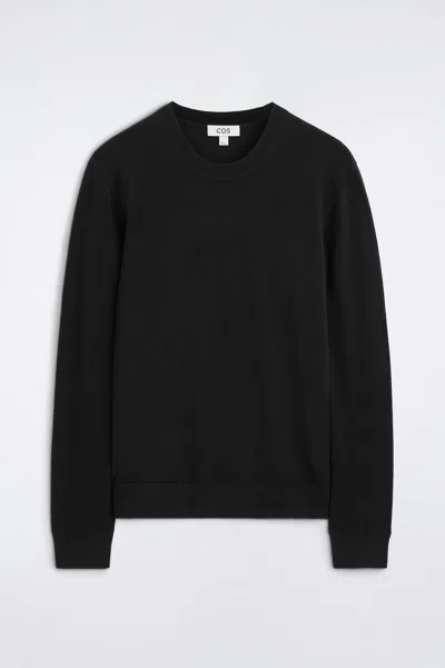 Cos Slim Merino Wool Crew-neck Sweater In Black