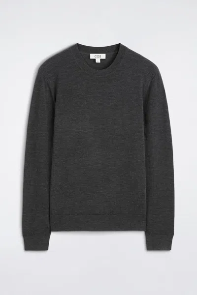 Cos Slim Merino Wool Crew-neck Sweater In Gray