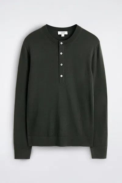 Cos Slim Merino Wool Henley T-shirt In Green