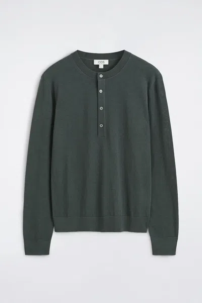 Cos Slim Merino Wool Henley Top In Green