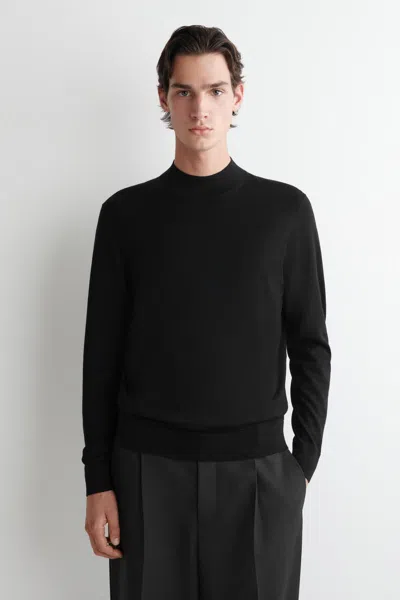 Cos Slim Merino Wool Mock-neck Sweater In Black