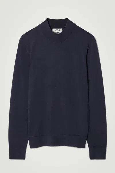 Cos Merino Wool Mock-neck Jumper In Blue