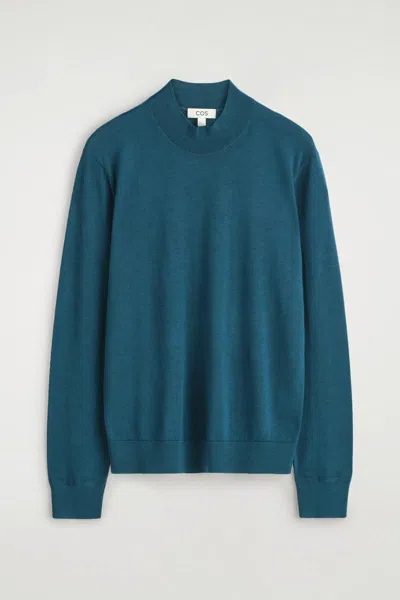 Cos Slim Merino Wool Mock-neck Sweater In Blue