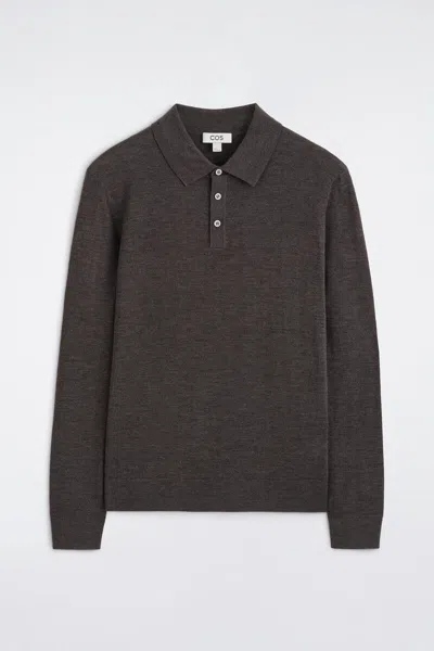 Cos Slim Merino Wool Polo Shirt In Brown
