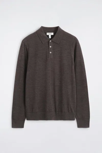 Cos Slim Merino Wool Polo Shirt In Brown