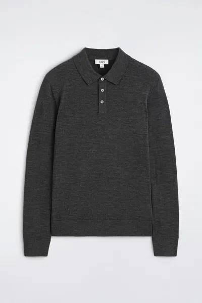 Cos Slim Merino Wool Polo Shirt In Gray