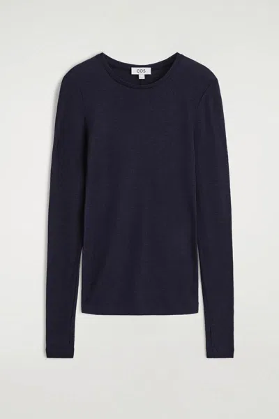Cos Slim Merino Wool Sweater In Blue