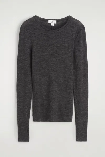Cos Slim Merino Wool Sweater In Gray