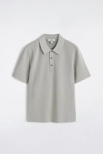 Cos Slim Ribbed Bouclé-knit Polo Shirt In Grey In Gray