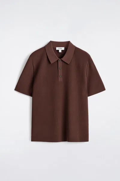 Cos Slim Ribbed Bouclé-knit Polo Shirt In Red In Brown