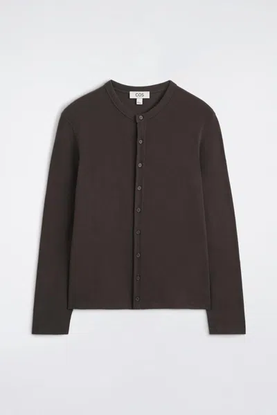 Cos Slim Ribbed Cotton Cardigan In Brown