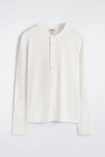 Cos Slim Ribbed Cotton Long-sleeved Henley T-shirt In White