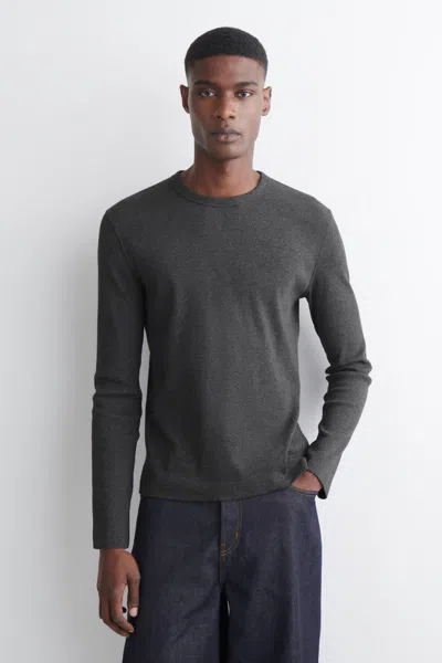 Cos Slim Ribbed Cotton Long-sleeved T-shirt In Grey In Gray