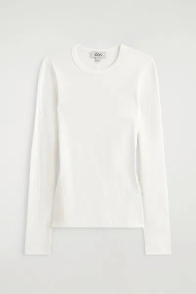 Cos Slim Ribbed Cotton Long-sleeved Top In White