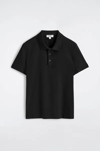 Cos Slim Ribbed Cotton Polo Shirt In Black