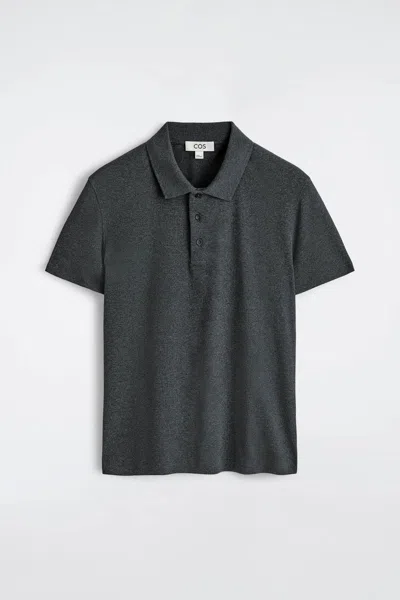 Cos Slim Ribbed Cotton Polo Shirt In Grey In Gray