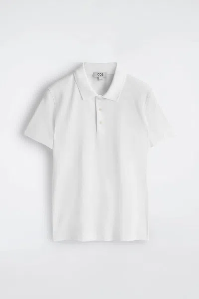 Cos Slim Ribbed Cotton Polo Shirt In White