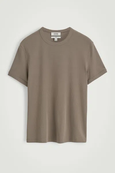 Cos Slim Ribbed Cotton T-shirt In Beige