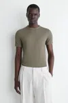 Cos Slim Ribbed Cotton T-shirt In Grey In Gray