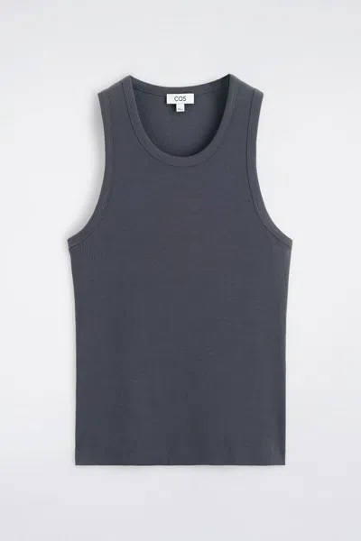 Cos Slim Ribbed Cotton Tank Top In Gray
