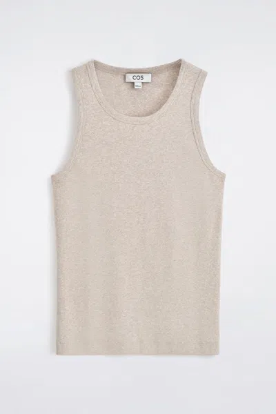 Cos Slim Ribbed Cotton Tank Top In Sand
