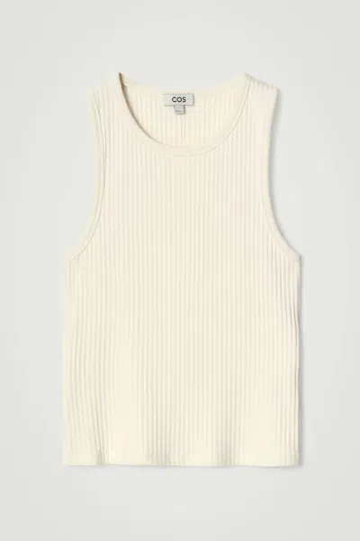 Cos Slim Ribbed Cotton Tank Top In White