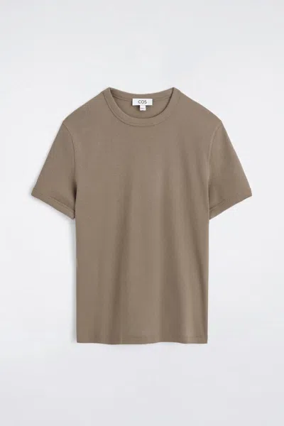 Cos Slim Ribbed Cotton T-shirt In Brown