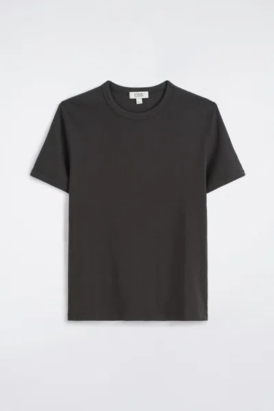Cos Slim Ribbed Cotton T-shirt In Brown