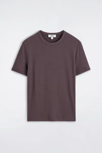 Cos Slim Ribbed Cotton T-shirt In Brown
