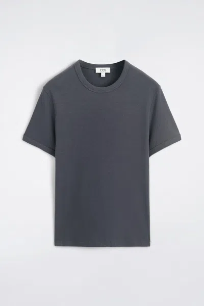 Cos Slim Ribbed Cotton T-shirt In Grey In Gray