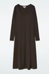 Cos Slim Ribbed-jersey Midi Dress In Brown