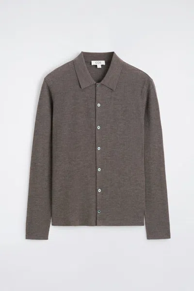 Cos Slim Ribbed Wool Shirt In Beige In Brown