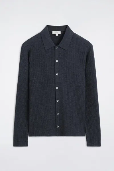 Cos Slim Ribbed Wool Shirt In Navy