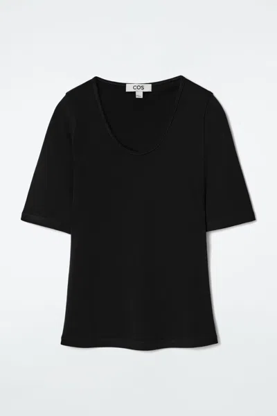 Cos Slim Scoop-neck Cotton T-shirt In Black