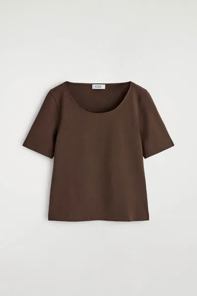 Cos Slim Scoop-neck Cotton T-shirt In Brown