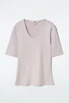 Cos Slim Scoop-neck Cotton T-shirt In Purple