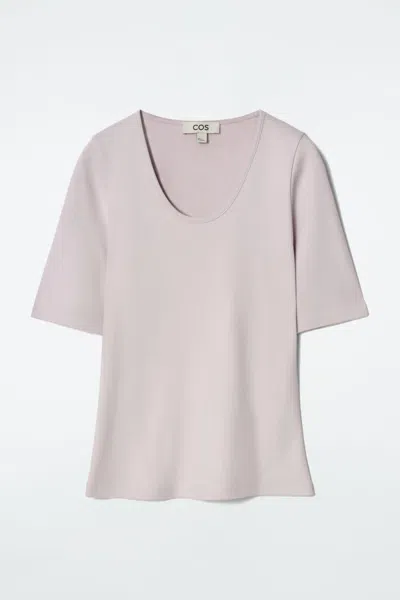 Cos Slim Scoop-neck Cotton T-shirt In Purple