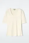 Cos Slim Scoop-neck Cotton T-shirt In White